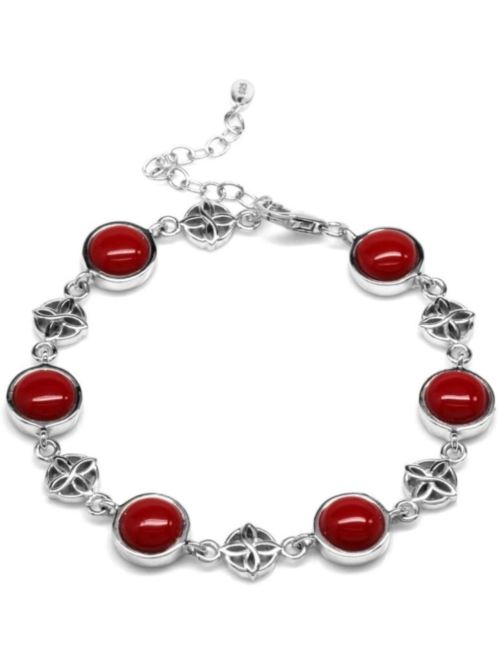 Adjustable 925 Sterling Silver Bracelet with Flower & Celtic Knot Design for